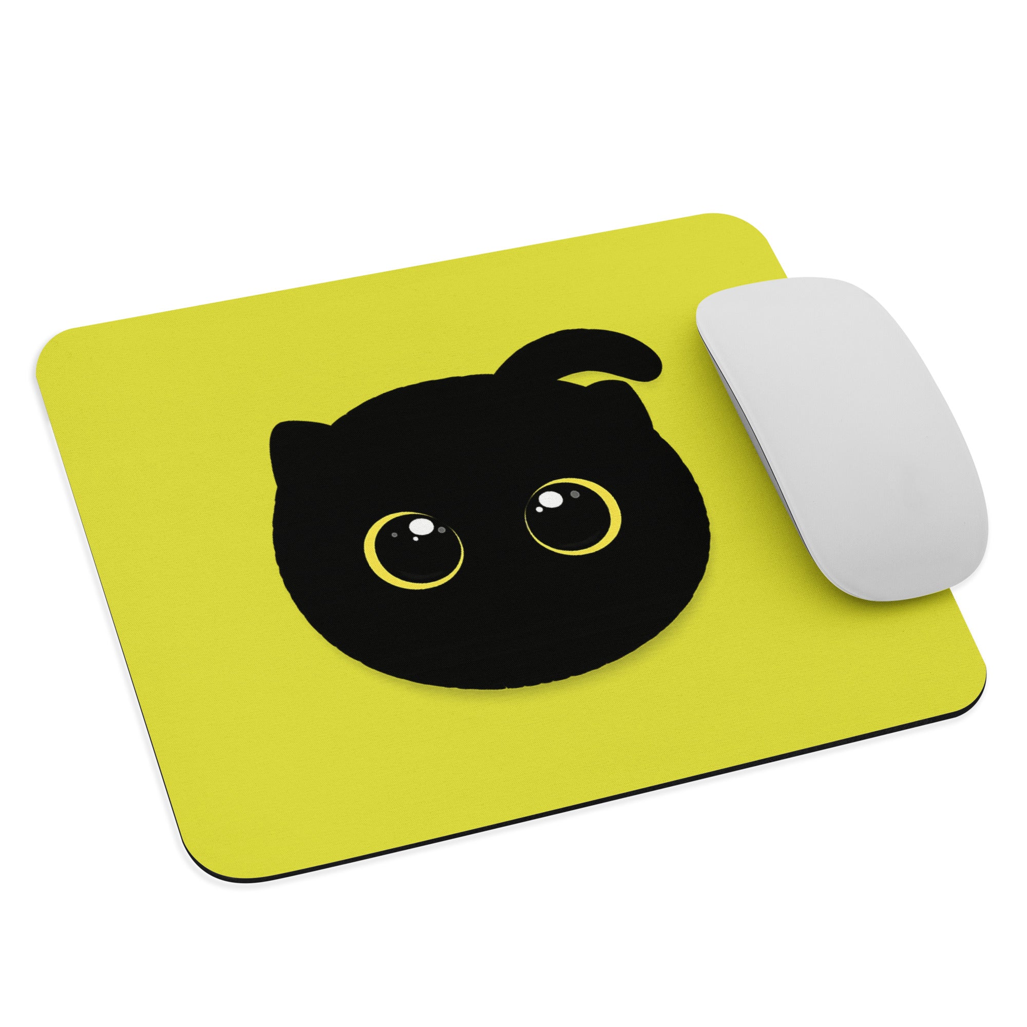 Snowblack minimalist black cat eyes mouse pad